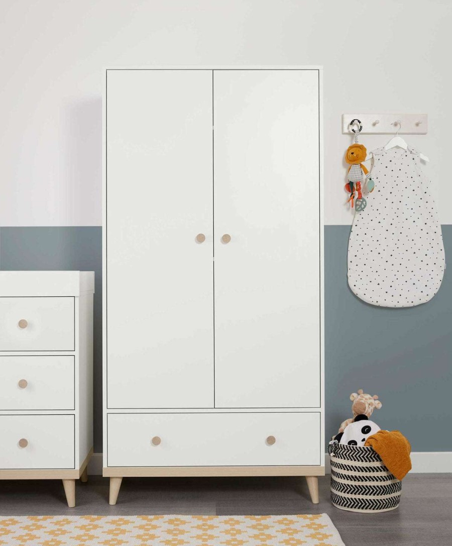 Nursery Furniture * | Beckley Wardrobe White/Natural Top Sell