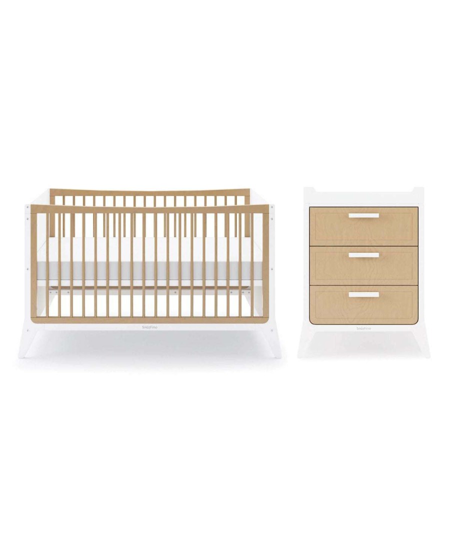 Snuzfino * | Snuzfino Cotbed & Changing Unit Set With Cotbed Toddler Kit White Natural Wholesale