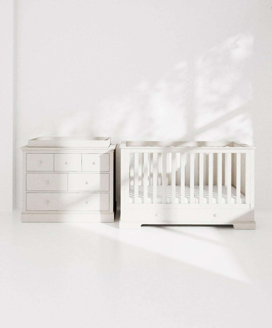 Furniture Collections * | Oxford 2 Piece Nursery Furniture Set With Cotbed And Dresser Pure White Exquisite Gifts