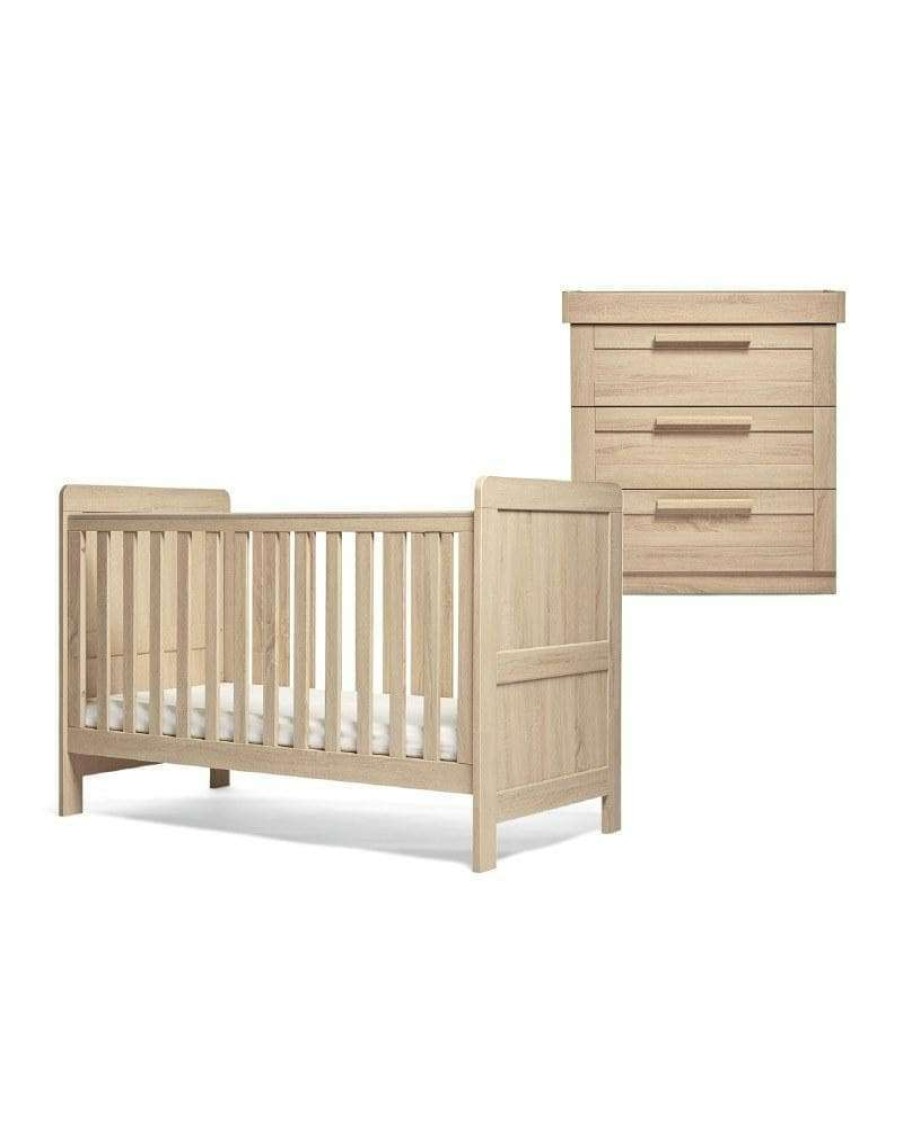 Furniture Collections * | Atlas 2 Piece Nursery Furniture Set With Adjustable Cot To Toddler Bed & Dresser Light Oak Sale Online