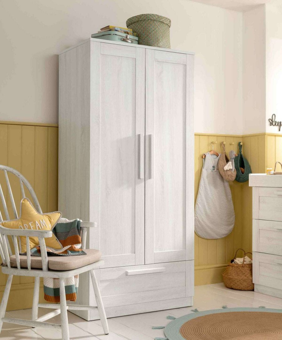 Furniture Collections * | Atlas 2 Door Nursery Wardrobe With Storage Drawer Nimbus White Outlet Sale