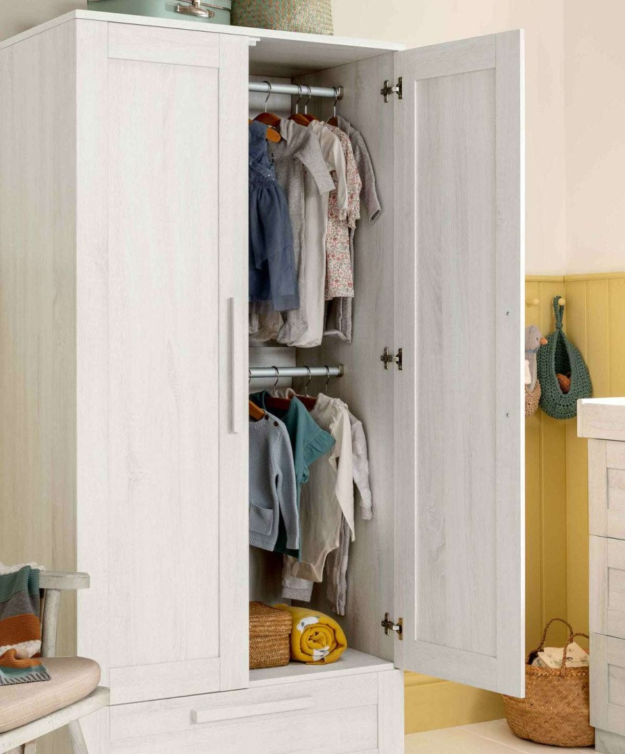 Furniture Collections * | Atlas 2 Door Nursery Wardrobe With Storage Drawer Nimbus White Outlet Sale