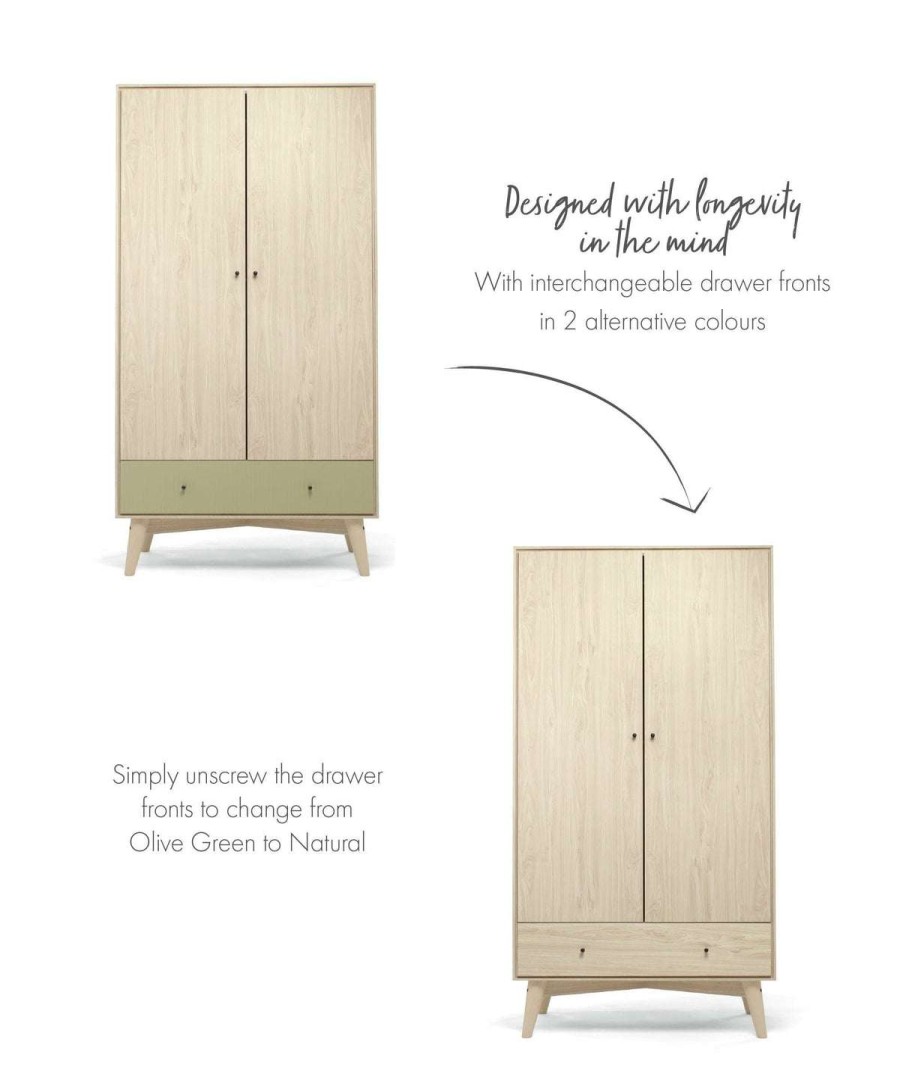 Furniture Collections * | Coxley Wardrobe Natural/ Olive Green Hot Selling