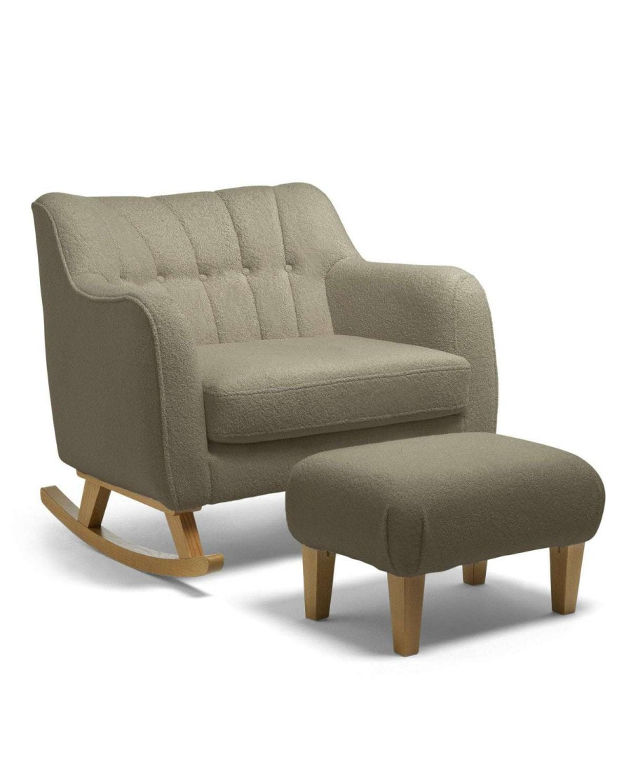 Hilston * | Hilston Cuddle Chair & Stool Set Grey Boucle & Mid-Oak Best Price