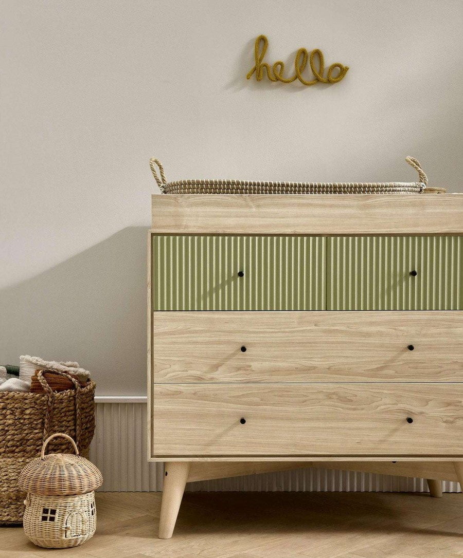 Furniture Collections * | Coxley Nusery Dresser Changer Natural/Olive Green Exquisite Gifts