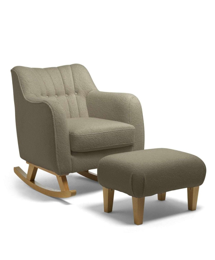 Hilston * | Hilston Nursing Chair & Stool Set Grey Boucle & Mid-Oak Gift Selection