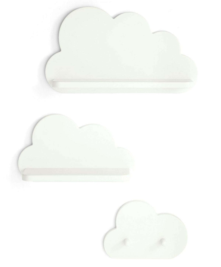 Nursery Furniture * | White Cloud Shelves And Coat Hook Set Hot Selling