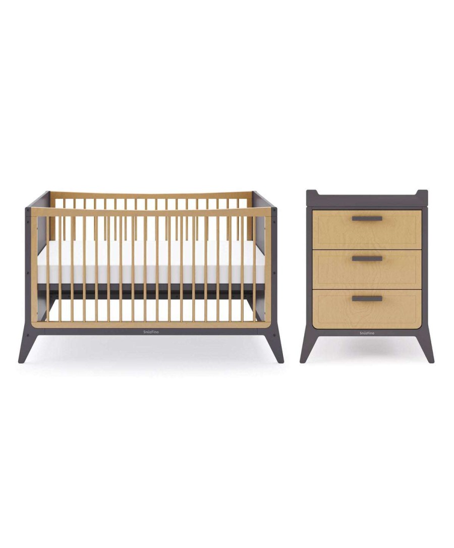 Snuzfino * | Snuzfino Cotbed & Changing Unit Set Slate Hot Selling